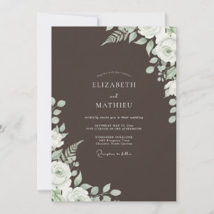 Invitation Mariage Floral Élégant Brun Vert Pâle