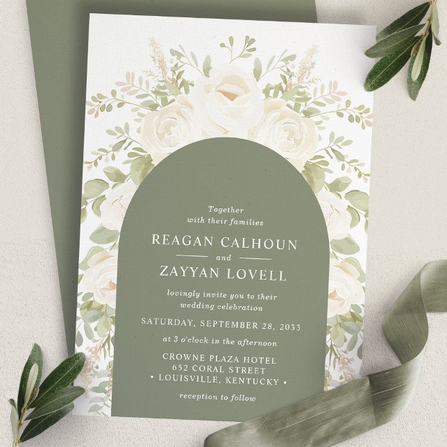 Invitation Mariage Floral Élégant De L'Arche D'Ivoire Et De S (Créateur téléchargé)