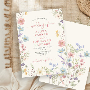 Invitation Mariage floral élégant écriture bohème sauvage