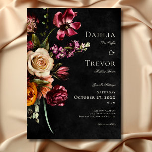 Invitation Mariage Floral Élégant et Sombre d'Automne