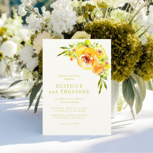 Invitation Mariage Floral Élégant Jaune et Vert à l'aquarelle