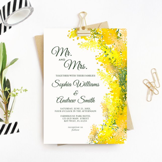Invitation Mariage Floral Élégant Mimosa (Créateur téléchargé)