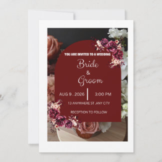 Invitation Mariage Floral Élégant Moderne Bourgogne