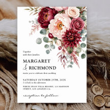 Mariage Floral Élégant Moderne Bourgogne & Rose