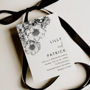 Invitation Mariage Floral Élégant Noir