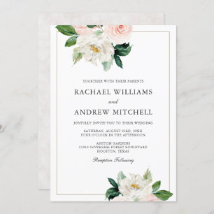 Invitation Mariage floral élégant rose et blanc