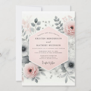 Invitation Mariage Floral Élégant Rose Pâle