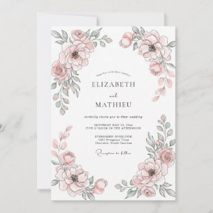 Invitation Mariage Floral Élégant Rose Rougeoyant