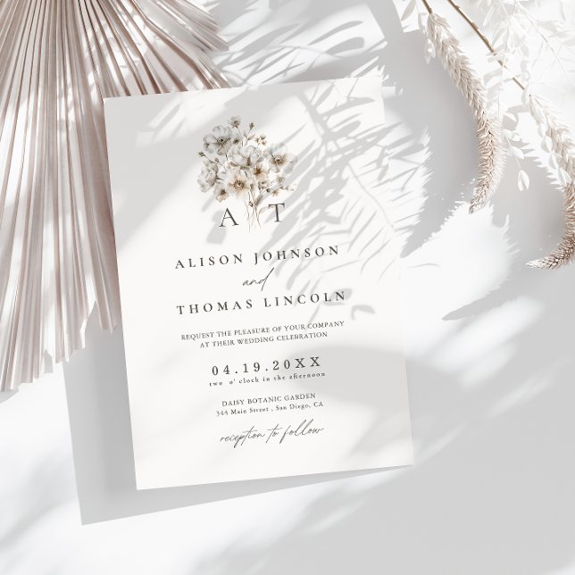 Invitation Mariage Floral Élégant Rustique Monogramme  (Créateur téléchargé)