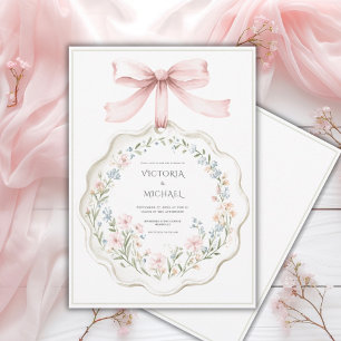 Invitation Mariage Floral Élégant Vintage Rose Sage