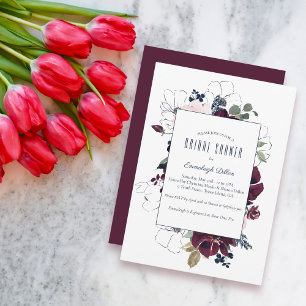 Invitation Mariage Floral Embrassant la Douche Bourgogne Bl