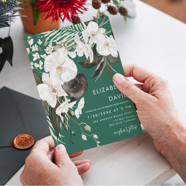 Invitation Mariage floral émeraude Élégant (Créateur téléchargé)