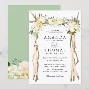 Invitation Mariage floral en arc d'arc de bois blanc d'ivoire