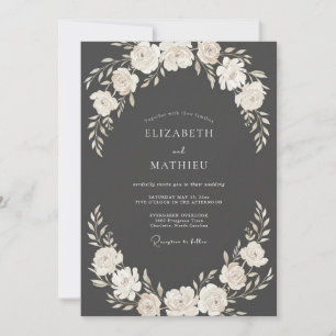 Invitation Mariage Floral en Bois Crème Blanc