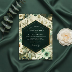 Invitation Mariage Floral en Bois Profond de Sarcelle