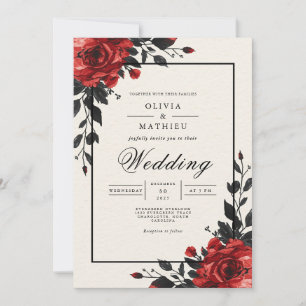 Invitation Mariage floral en fleur de Crimson