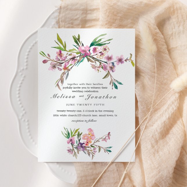 Invitation Mariage floral en fleurs de cerisier rose (Créateur téléchargé)