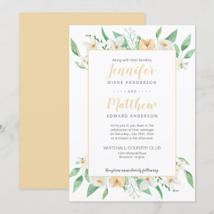 Invitation Mariage floral encadré blanc et jaune