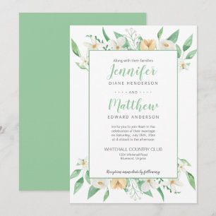 Invitation Mariage floral encadré blanc, jaune et vert