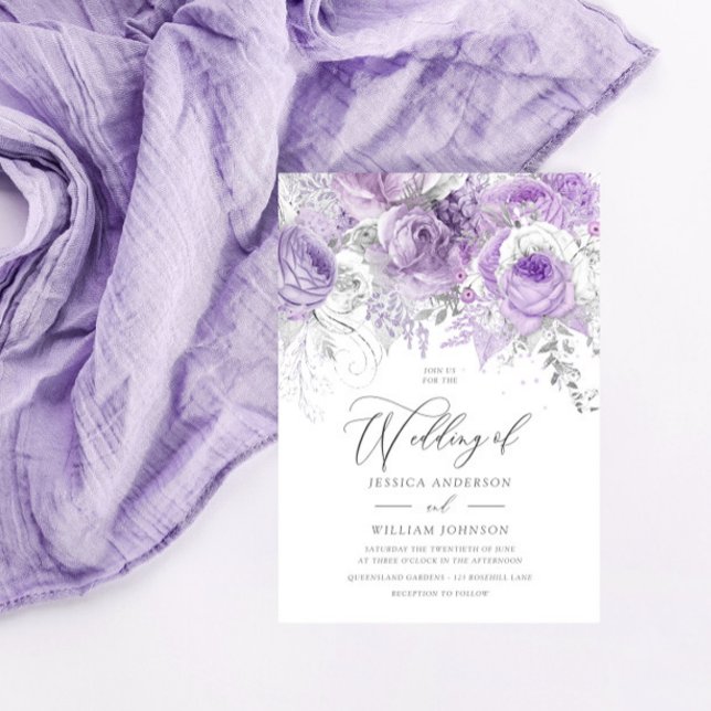 Invitation Mariage floral enchanté argent et lavande (Créateur téléchargé)