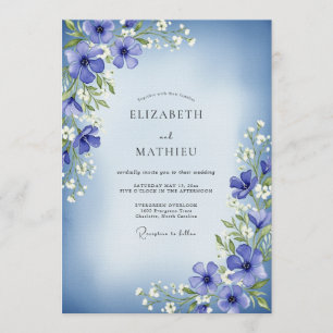 Invitation Mariage Floral Enchanté Pervenche à l'Aquarelle