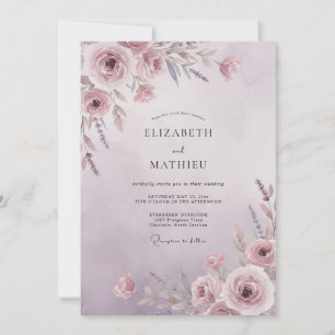 Invitation Mariage Floral Enchanté Rose Poussiéreux