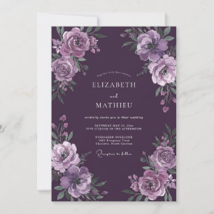 Invitation Mariage Floral Enigmatique au Plum