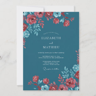 Invitation Mariage Floral Épanoui de Teal Crimson