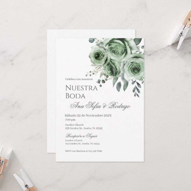 Invitation Mariage Floral Espagnol (Devant/Arrière en situation)