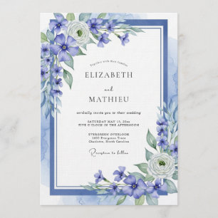 Invitation Mariage Floral Éthéré Bleu