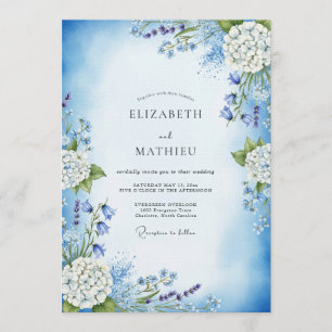 Invitation Mariage Floral Éthéré Bleu Ciel