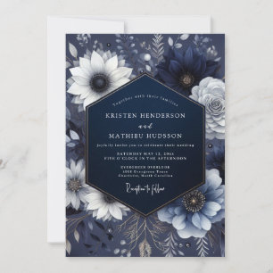 Invitation Mariage Floral Éthéré Navy