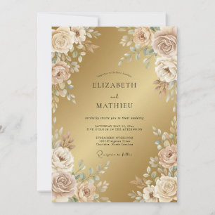 Invitation Mariage Floral Éthéré Or