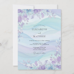 Invitation Mariage Floral Éthéré Pervenche