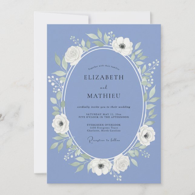 Invitation Mariage Floral Éthéré Pervenche (Devant)