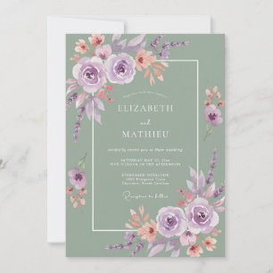 Invitation Mariage Floral Ethéré Pourpre Sage