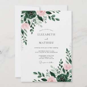 Invitation Mariage Floral Éthéré Vert Forêt