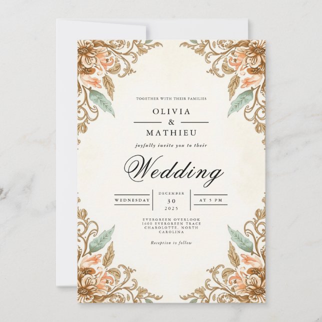 Invitation Mariage floral éthérée (Devant)