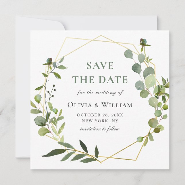Invitation Mariage Floral Eucalyptus Moderne Économisez LA DA (Devant)