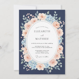 Invitation Mariage Floral Exquis Bleu Nuit