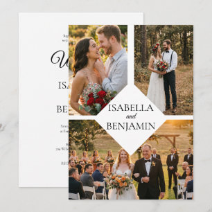 Invitation Mariage Floral Extérieur Simple Multi Photo Rustiq