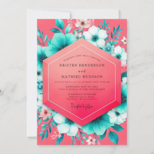 Invitation Mariage Floral Fantaisie Corail et Sarcelle