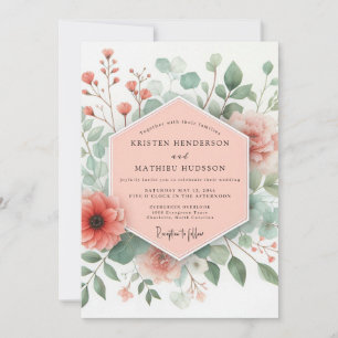 Invitation Mariage Floral Fantaisie Corail Rosé
