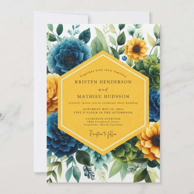Invitation Mariage Floral Fantaisie de Teal Profond (Devant)