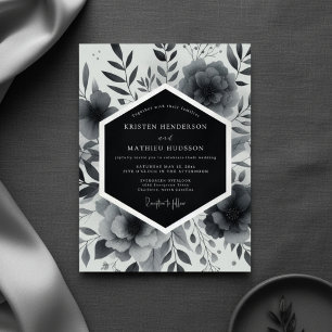 Invitation Mariage Floral Fantaisiste Charbon
