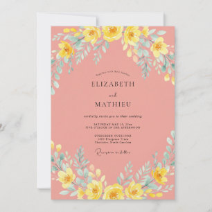 Invitation Mariage Floral Fantaisiste Corail