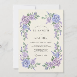 Invitation Mariage Floral Fantaisiste Lavande Violet