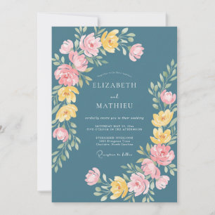 Invitation Mariage Floral Fantaisiste Sarcelle