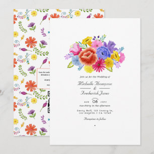 Invitation Mariage Floral Fiesta Code QR RSVP Aquarelle