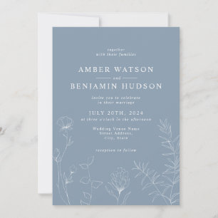 Invitation Mariage floral Fleur sauvage élégant en ardoise bl